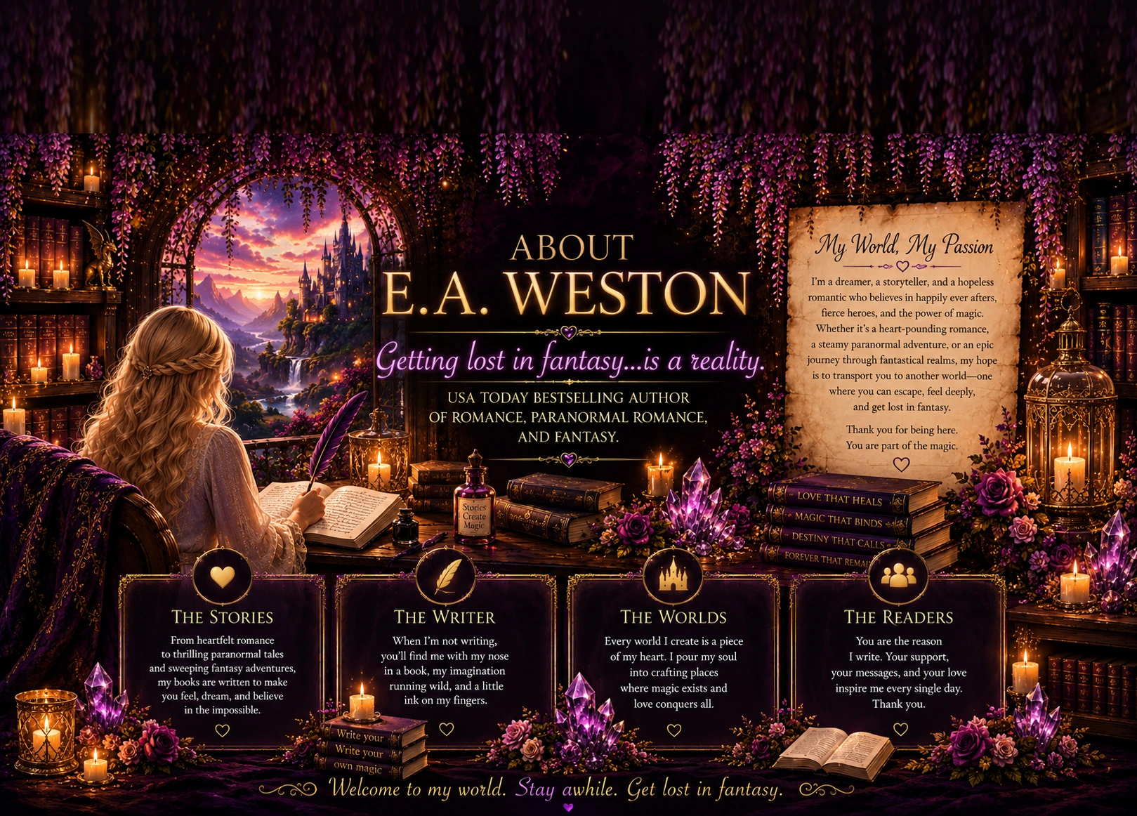 About E.A. Weston — romance and fantasy author.